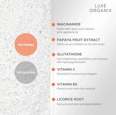 LUXE ORGANIX NIACINAMIDE PLUS PAPAYA GLUTA VELVET SALT SCRUB