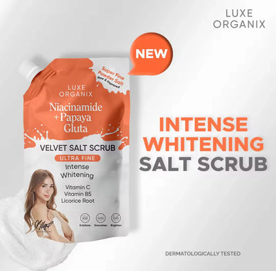LUXE ORGANIX NIACINAMIDE PLUS PAPAYA GLUTA VELVET SALT SCRUB