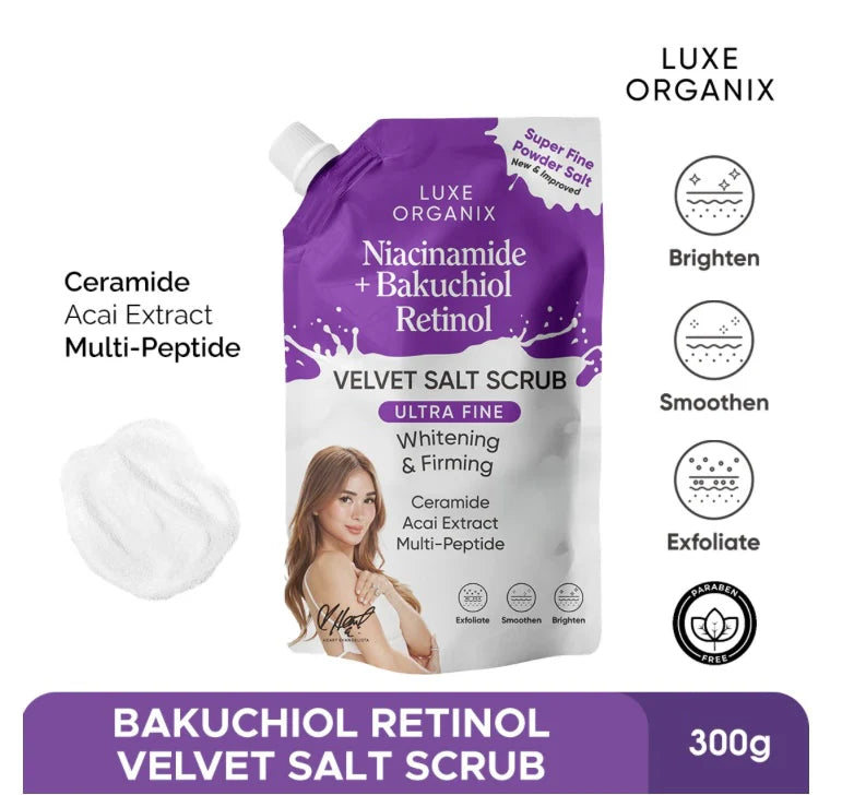 LUXE ORGANIX NIACINAMIDE + BAKUCHIOL RETINOLl VELVET SALT SCRUB