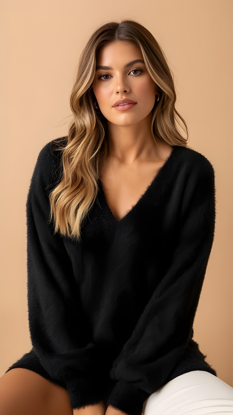 Soft Fuzzy V-Neck Sweater