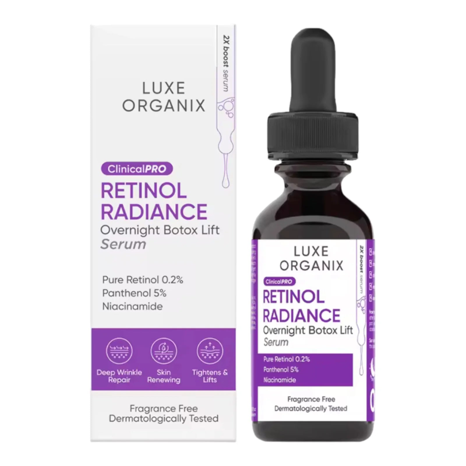 LUXE ORGANIX CLINICAL PRO RETINOL RADIANCE OVERNIGHT BOTOX LIFT SERUM ...