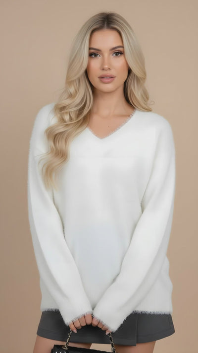 Soft Fuzzy V-Neck Sweater