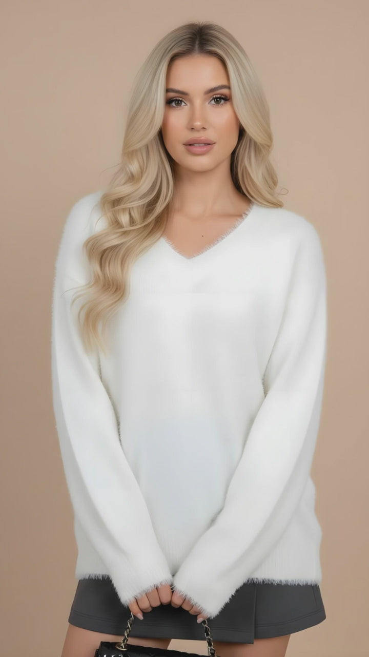 Soft Fuzzy V-Neck Sweater